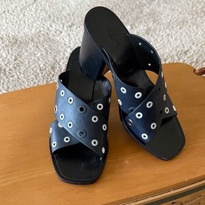 Rag & Bone Black Leather Grommet Slide Heels